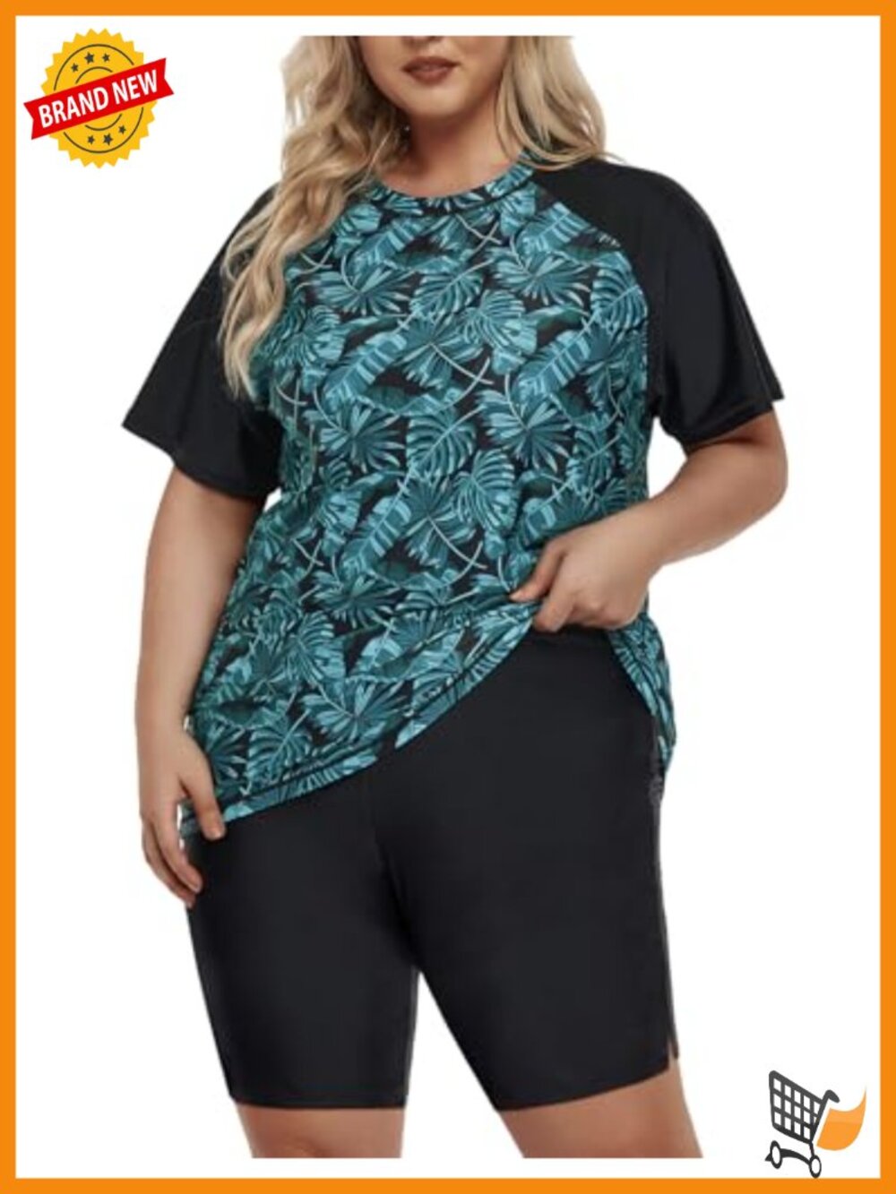 Plus Size 2 Piece Rash Guard Swimsuit with Boyshorts UPF 50+ Surfing Set